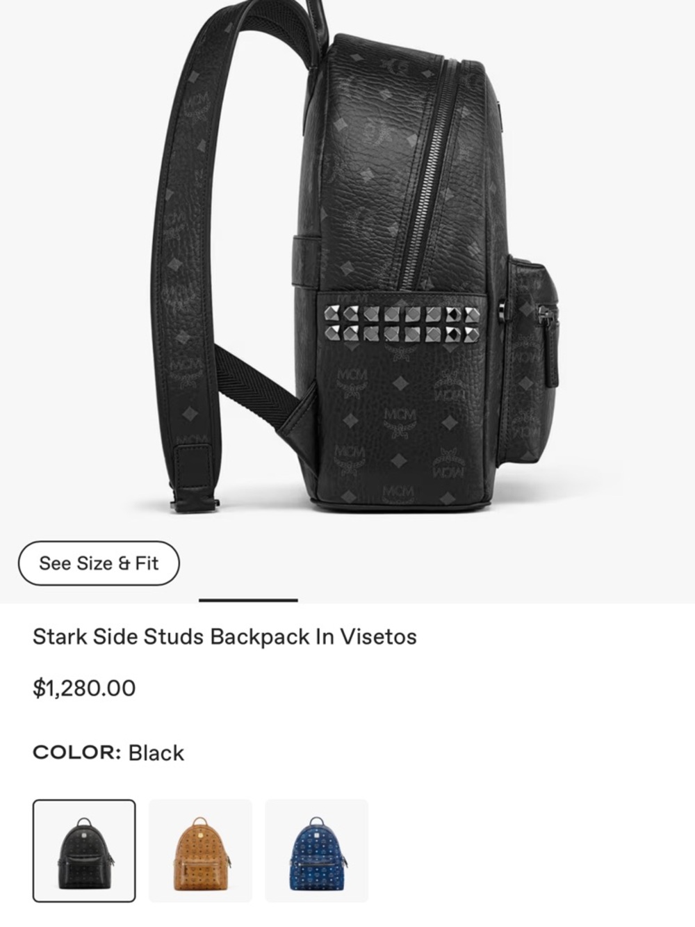 MCM Black Monogram Studded Leather Backpack - Picture 2 of 8